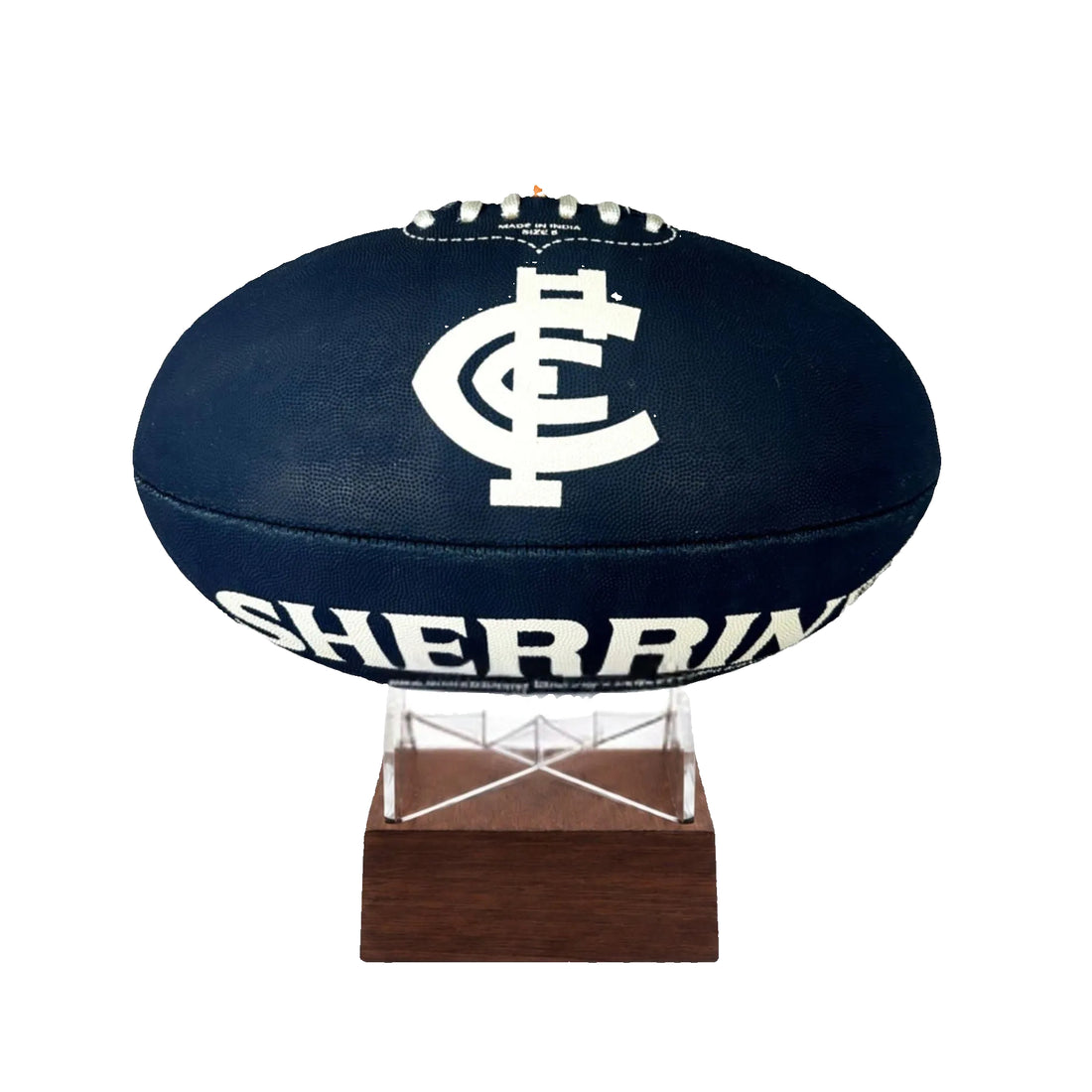 A Carlton BLues AFL football urn with a white logo and &