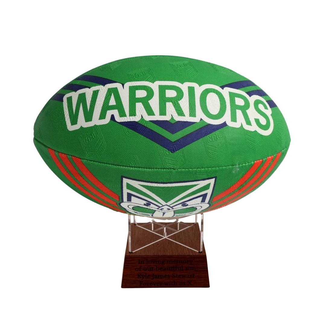 Green rugby league ball with &