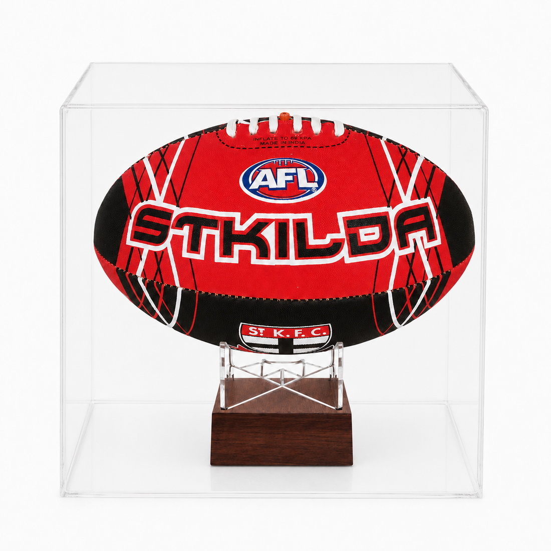 A red and black AFL football with &